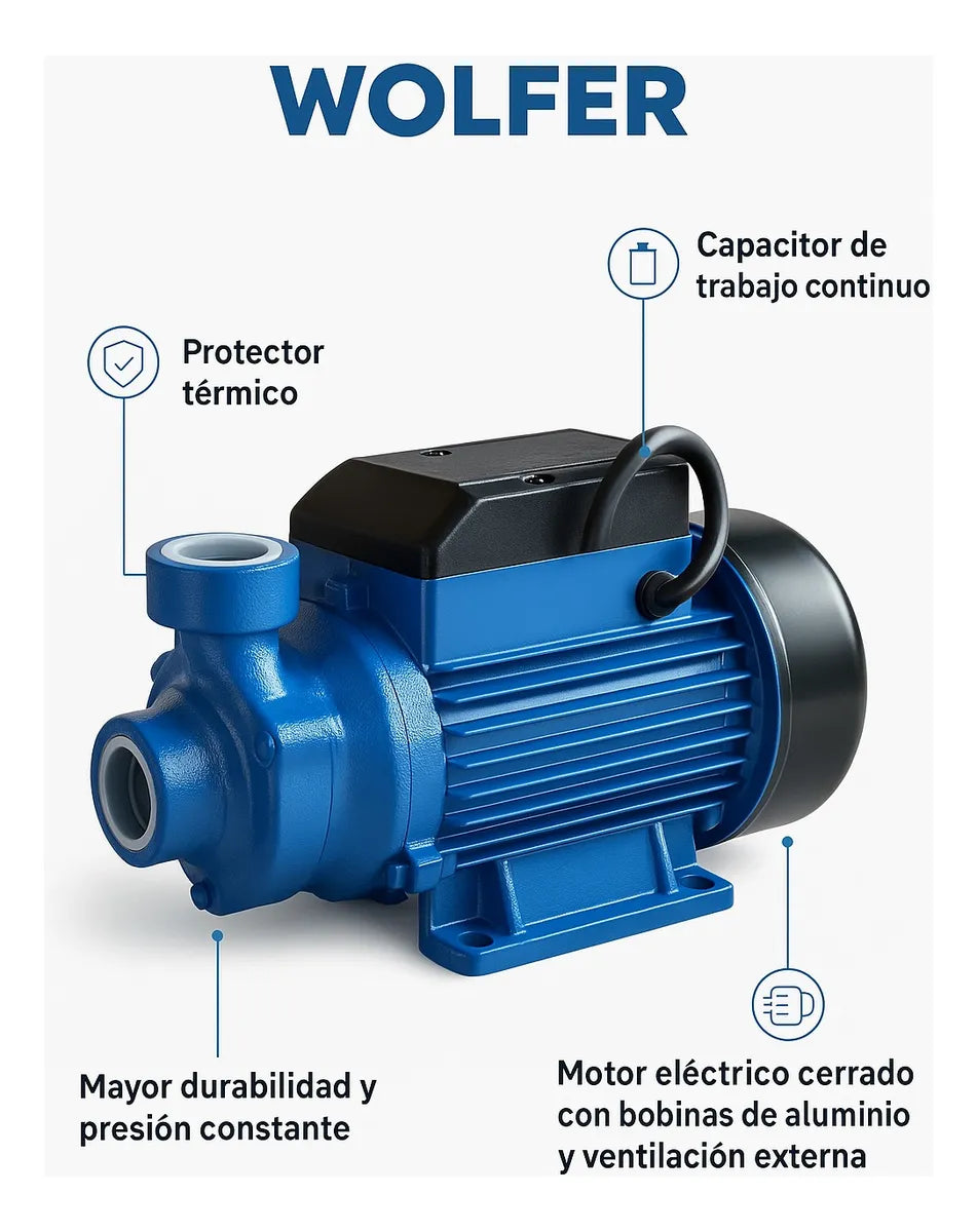Bomba De Agua 1/2hp Periferica Elevadora 0,5 Wolfer 220v caracteristicas