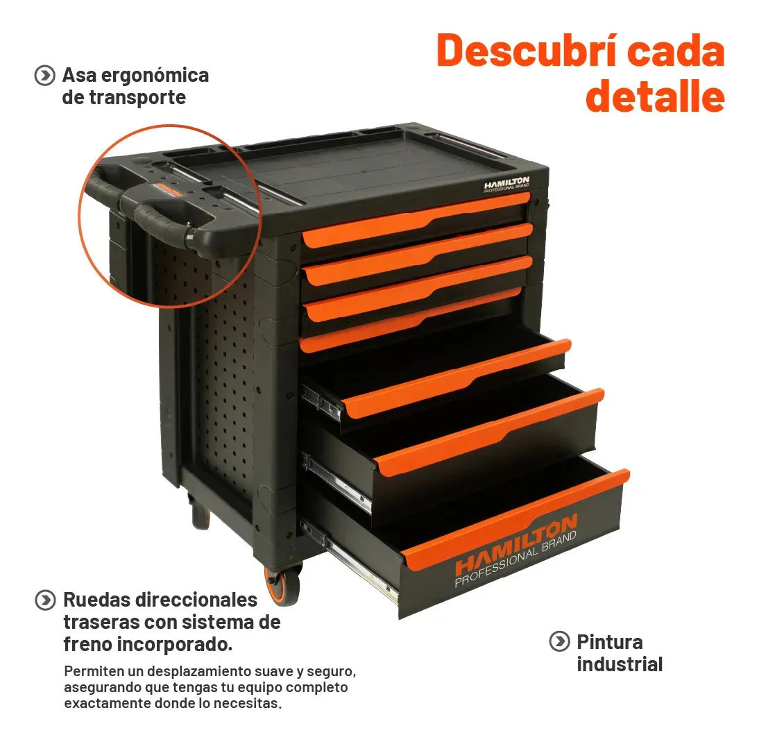 Carro Porta Herramientas Hamilton HCH001 Gabinete 7 en 1 ergonomico