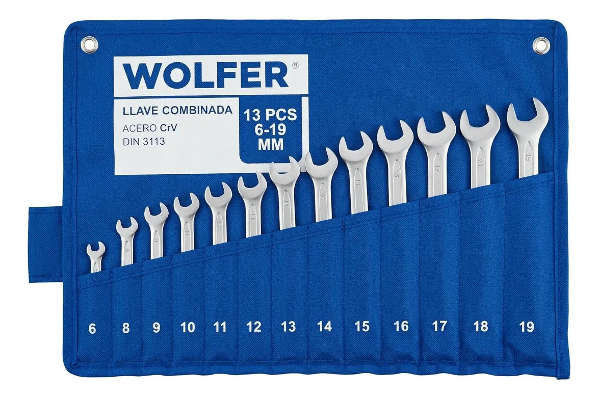 Juego 12 Llaves Combinadas 6-19mm Wolfer Cr-v Profesional