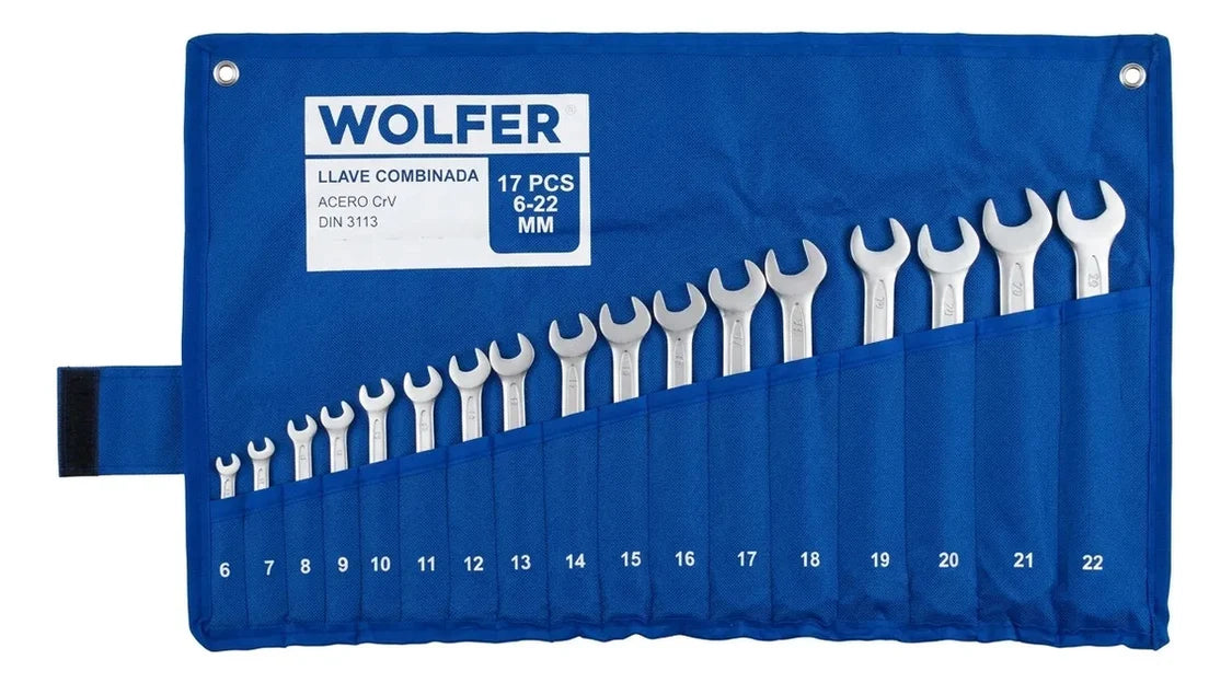 Juego 17 Llaves Combinadas 6-22mm Wolfer Cr-v Profesional