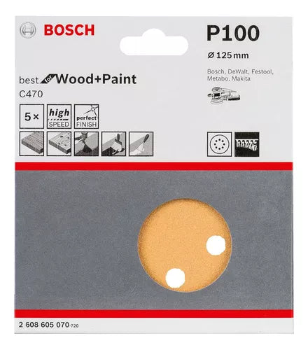 Set De 5 Lijas Para Lijadora 125mm G100 Bosch 2608605070