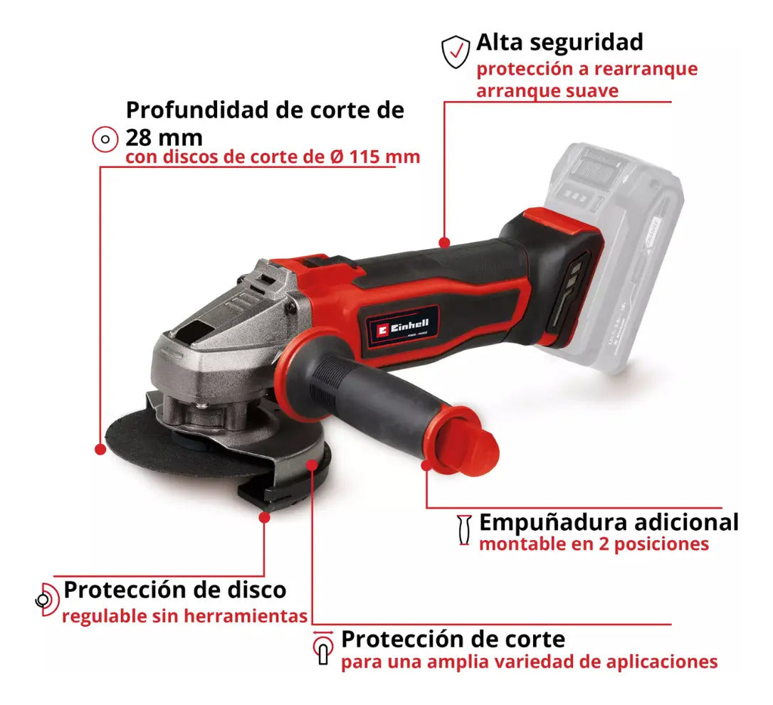 Amoladora Angular Inal. Einhell Te-ag 18/115-2 C/bat 4a Rojo