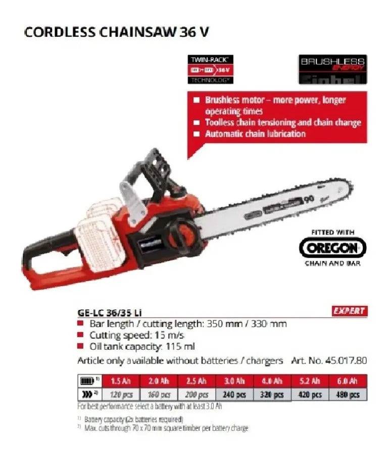 Motosierra Inalambrica Ge-lc 36v Poda 2 Baterías 4ah Einhell