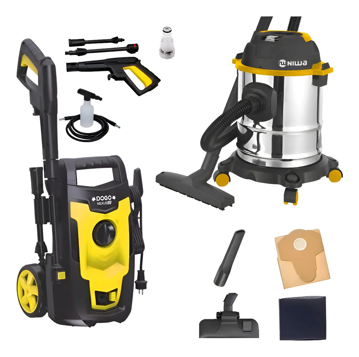 Combo Hidrolavadora 1400w + Aspiradora 15 Lts 1000w + Acc