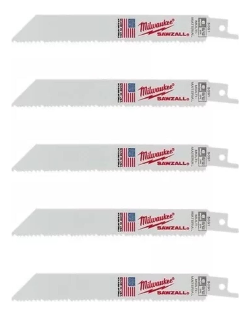 Blister 5 Hojas de Sierra Sable Multi-Material 6'' y 8/12 Dpi Milwaukee 4800-5091 3