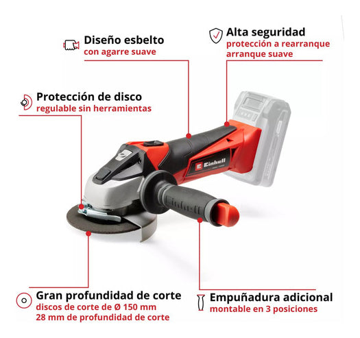 Amoladora Angular Inalambrica Einhell Bateria 4 Ah + Maletin