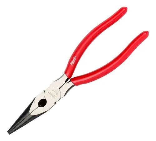 Pinza de punta larga Milwaukee 48-22-6501 de 8 pulgadas con cortadora de cables y extractor de cinta para trabajos eléctricos y de plomería.