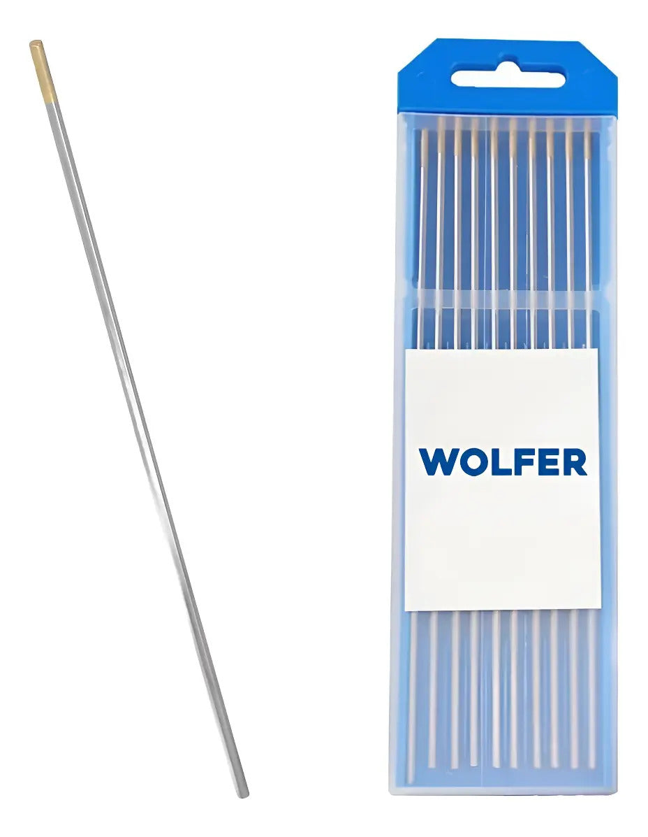 10 Electrodos Tig Tungsteno 3,2mm Punta Dorada Wolfer