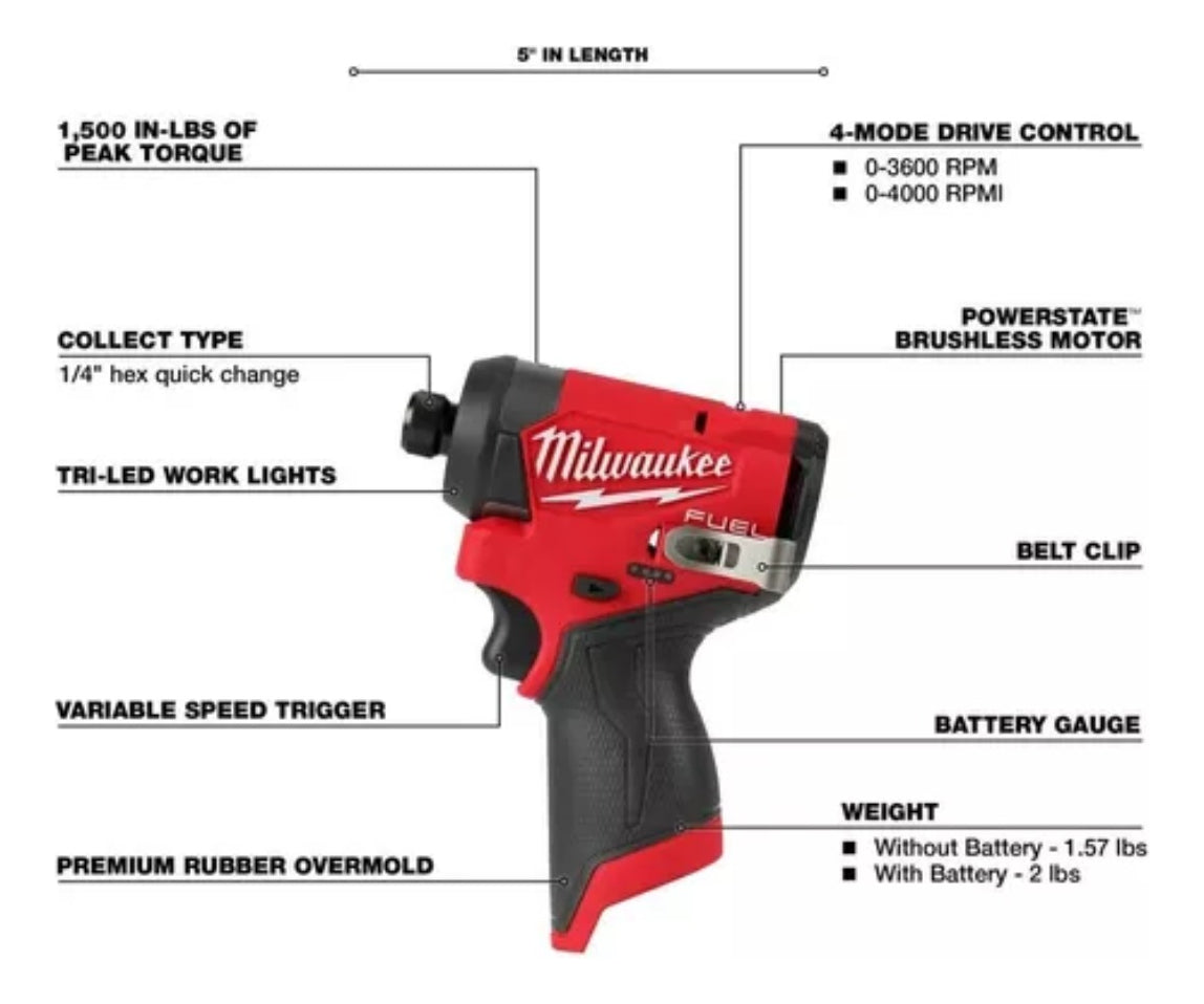 Atornillador de Impacto 1/4'' M12 Fuel Milwaukee 3453-20 4
