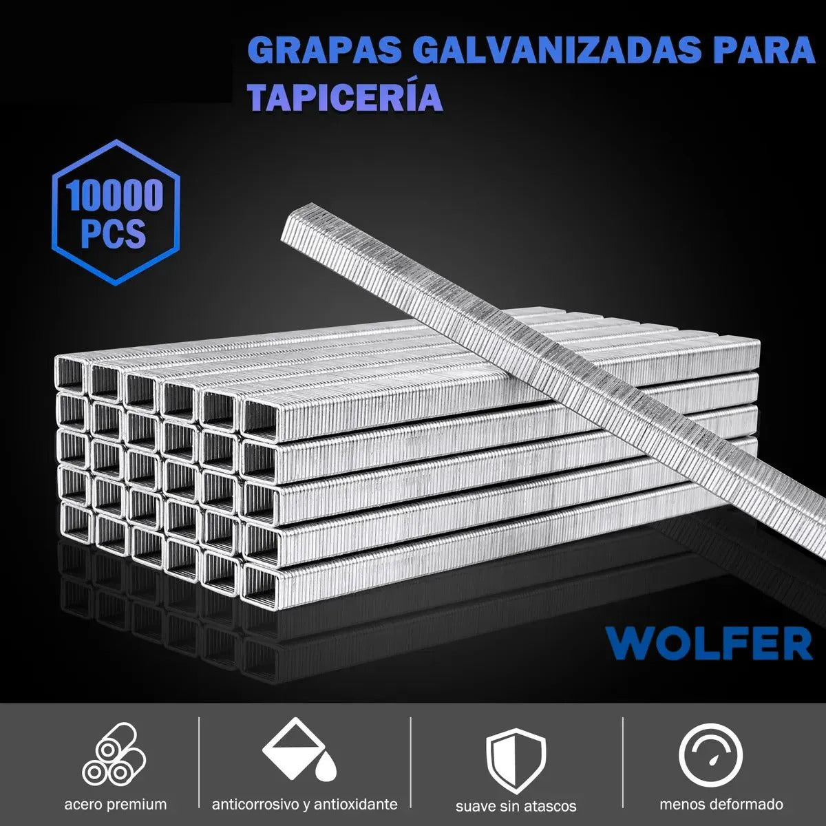 Grapas Galvanizadas Para Tapicería Wolfer 7106, Calibre 22