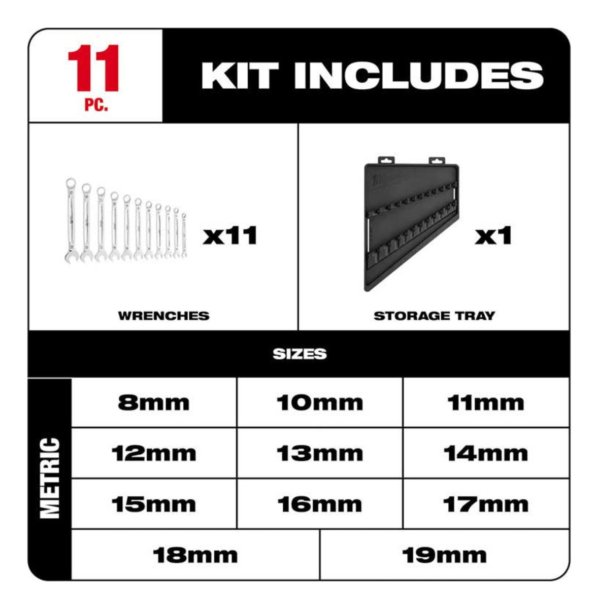 Juego de 11 Llaves Combinadas Max Bite de 8 a 19mm Milwaukee 4822-9511 4
