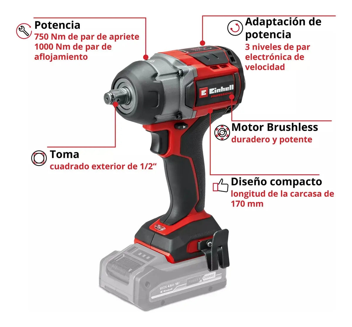 Llave De Impacto Einhell 750nm 18v Brushless + Bat Y Maletín