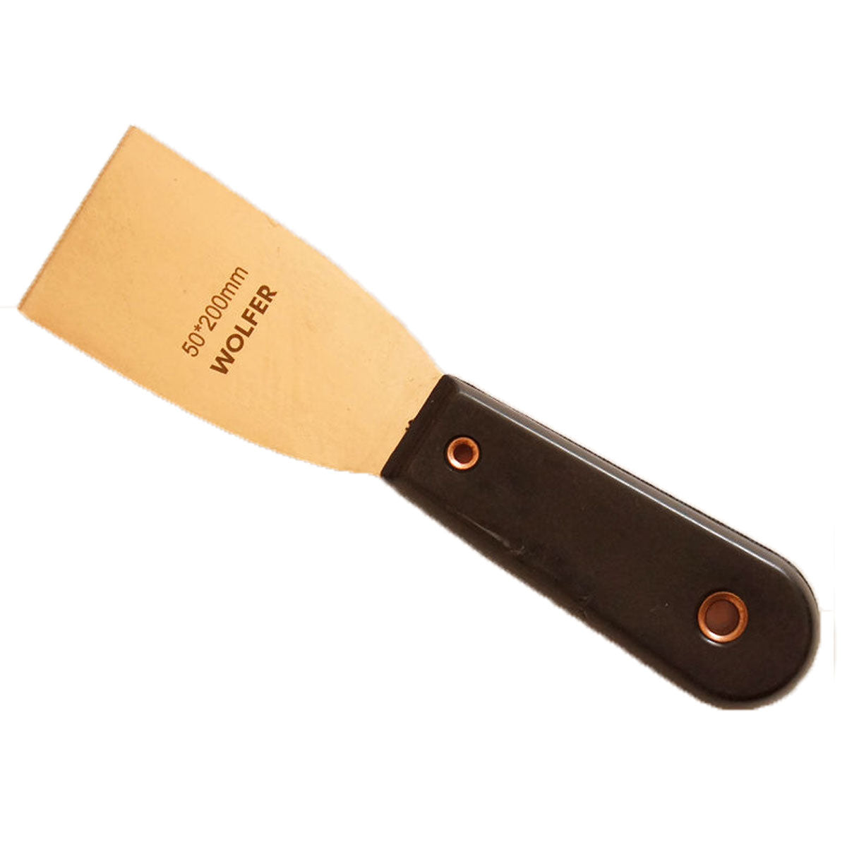 Espátula Antichispa 50 mm, aleación Be-Cu, ideal para entornos explosivos y corrosivos, alta resistencia.