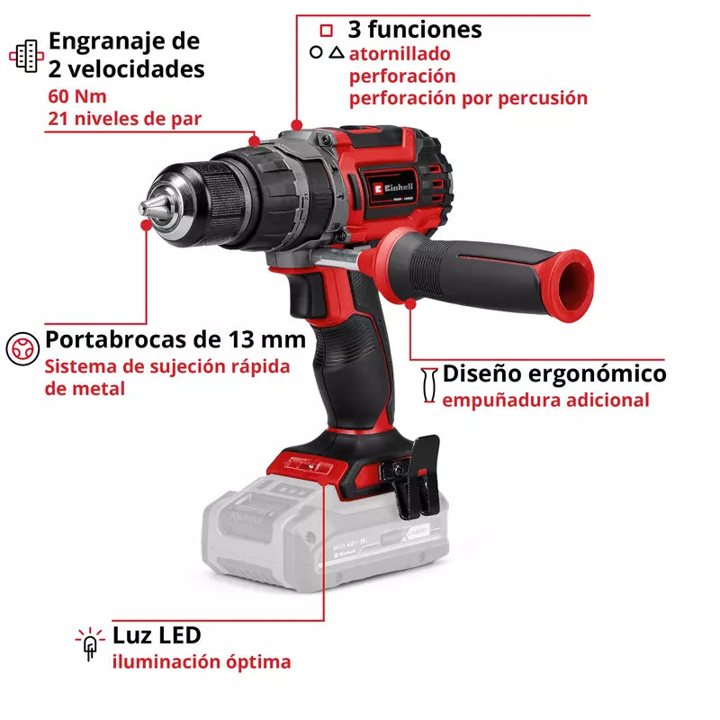 Taladro Einhell Atornillador Percutor Inalambrico Brushless Tp-Cd 18/60 Li I Bl Solo De 60Nm