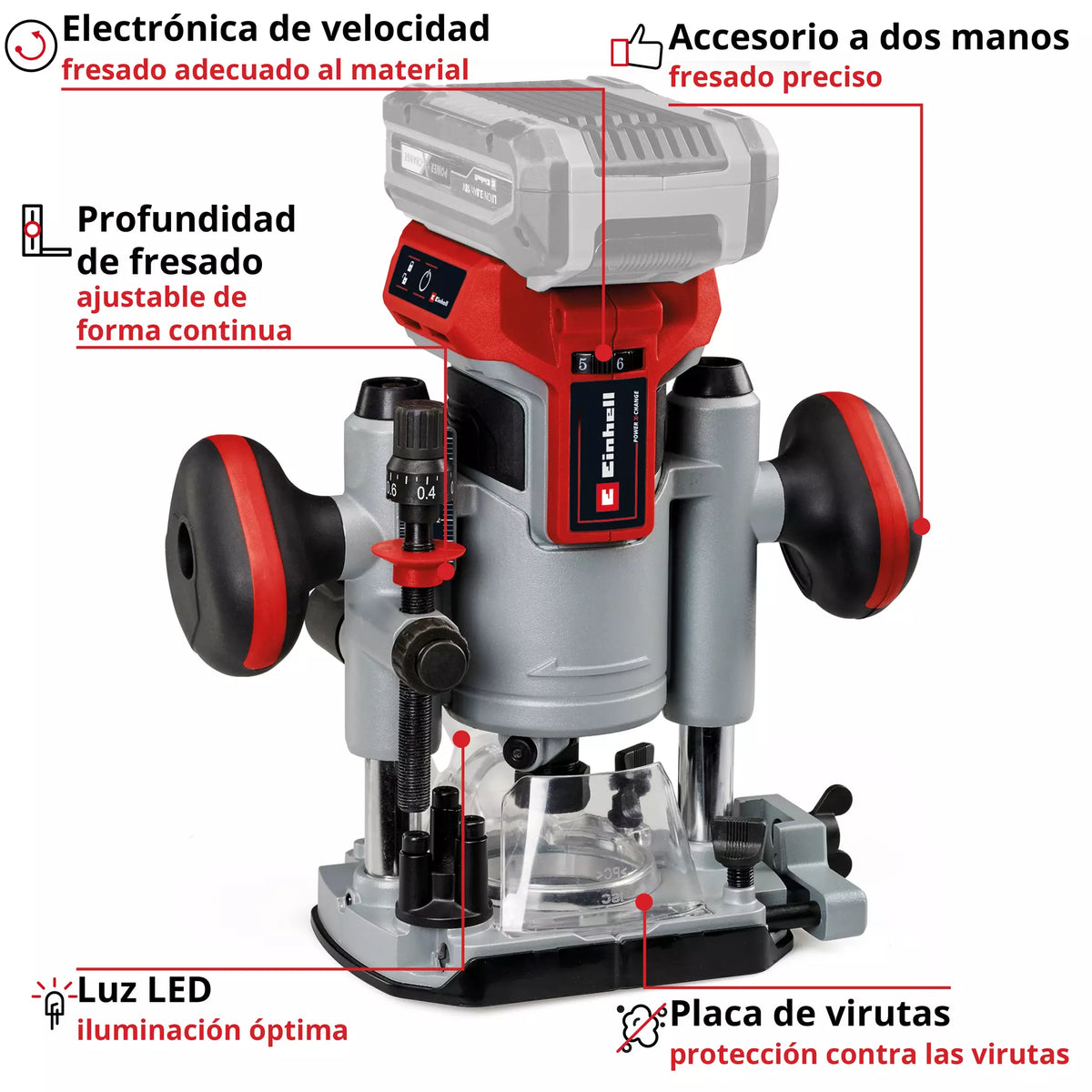 Fresadora de Palma y Cantos Inalámbrica 18V - Einhell TP-RO 18 Set Li BL - Solo