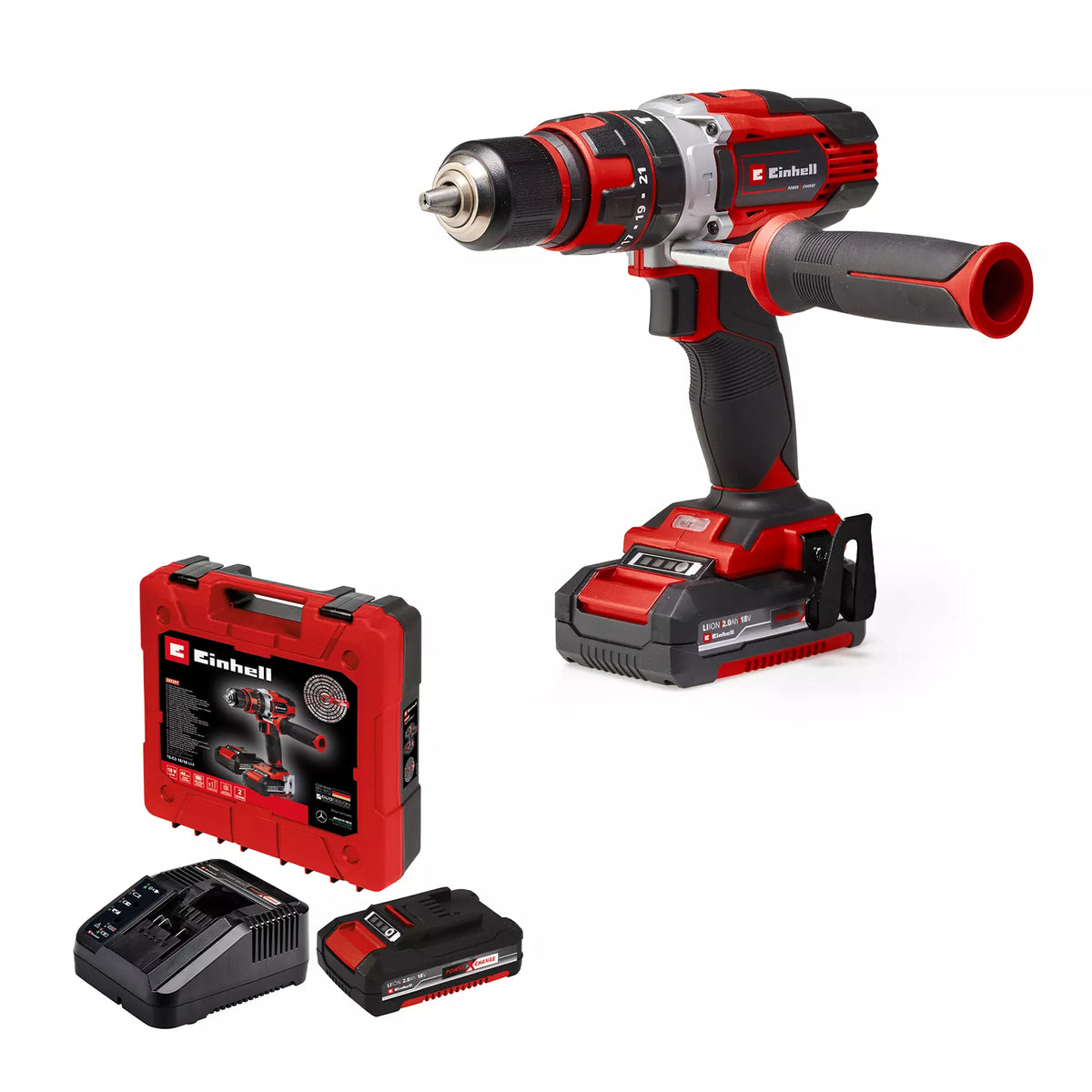 Taladro Percutor Inalámbrico 18V con 2 Baterías 2.0Ah y Maletín - Einhell TE-CD 18/48 Li-i (2x2.0 Ah)