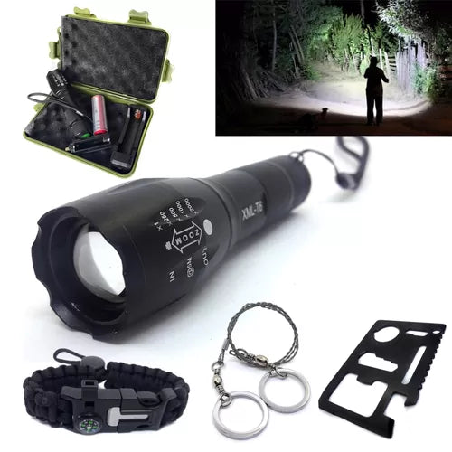 Linterna Táctica Recargable LED Cree XMLT6 10W 180Mts con Cargador USB
