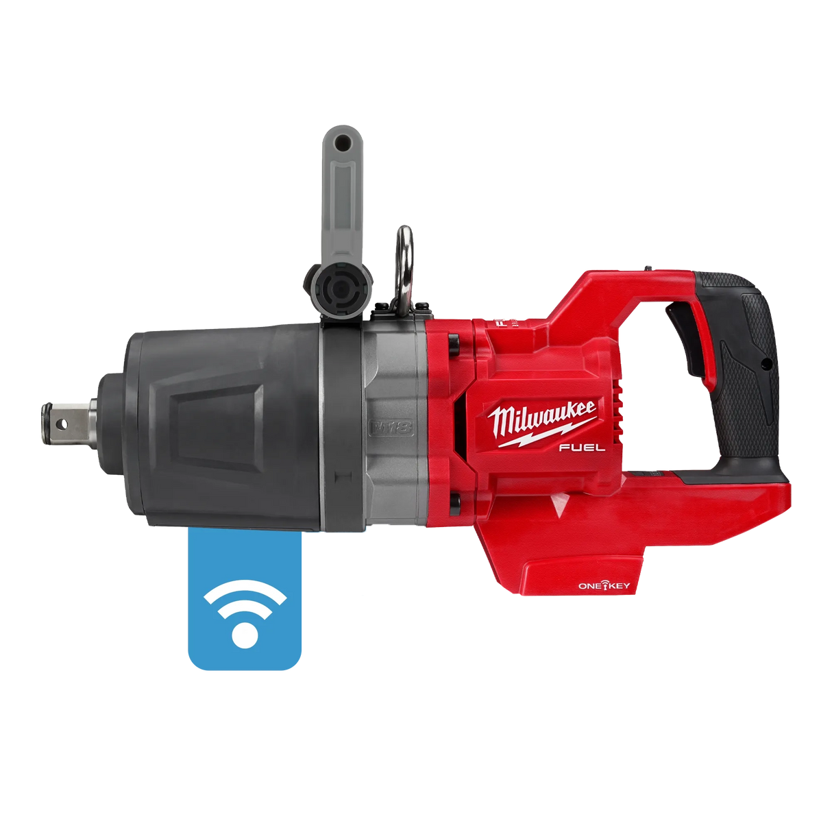 Vista lateral llave de impacto a batería Milwaukee 2868-20 M18 FUEL mostrando diseño ergonómico profesional