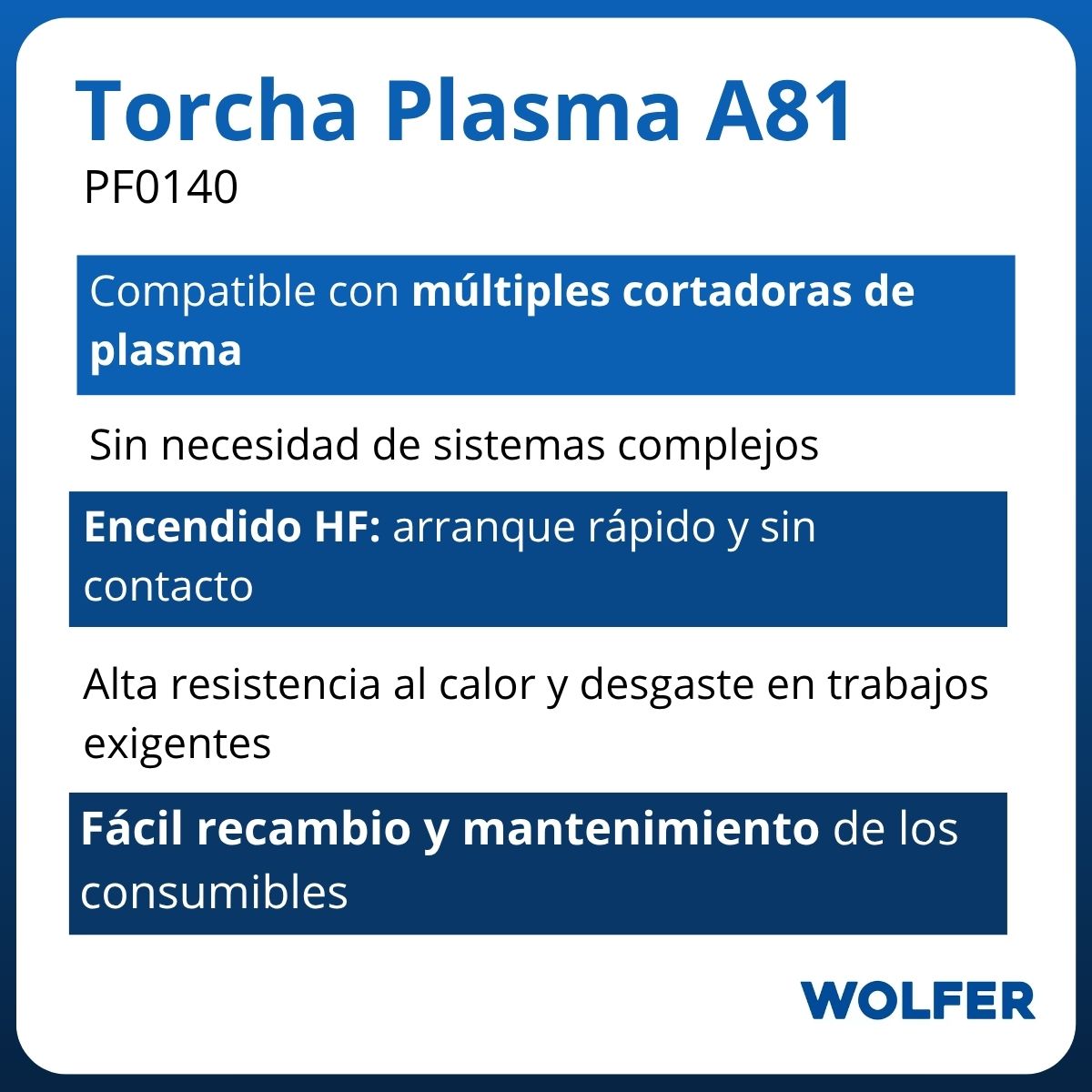 Torcha Cabeza Cortadora De Plasma A81 Wolfer beneficios