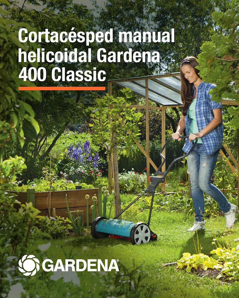 Cortadora helicoidal Gardena 400 Classic con altura de corte regulable en 4 niveles de 12mm a 42mm