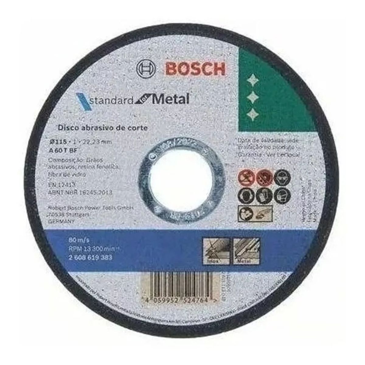 Caja 100 Discos Corte Bosch Amoladora 115 Mm 4.1/2 Metal 1mm frente