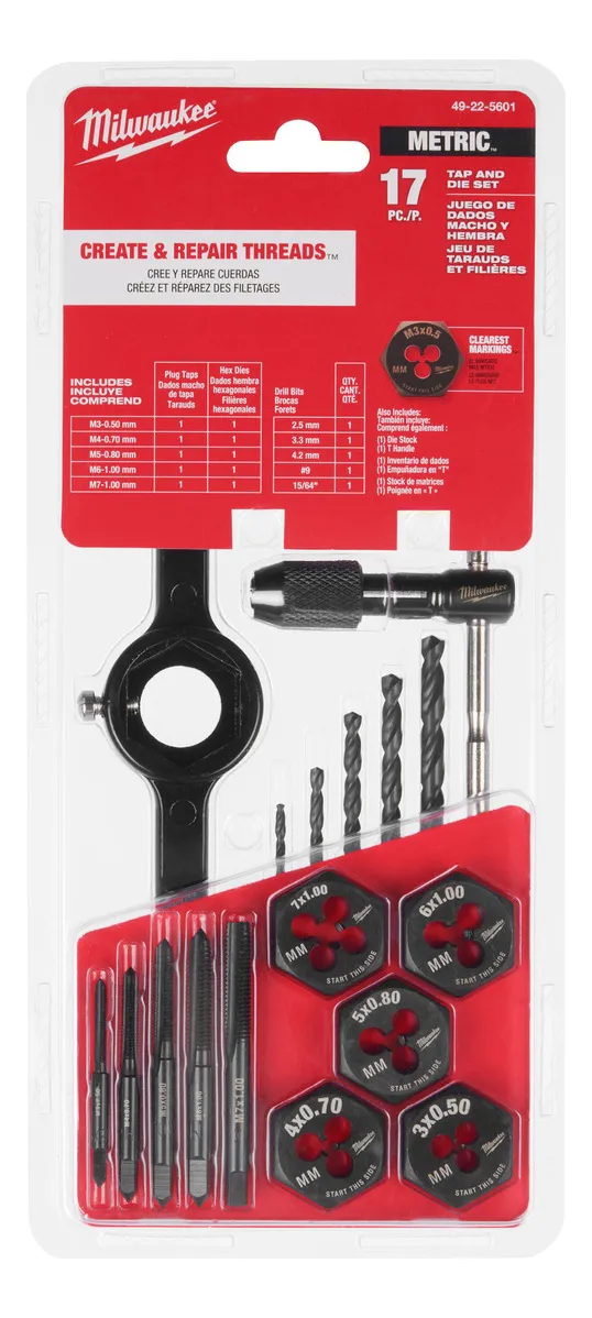 Juego de 17 Piezas Machos y Terrajas Métricas Milwaukee 4922-5601