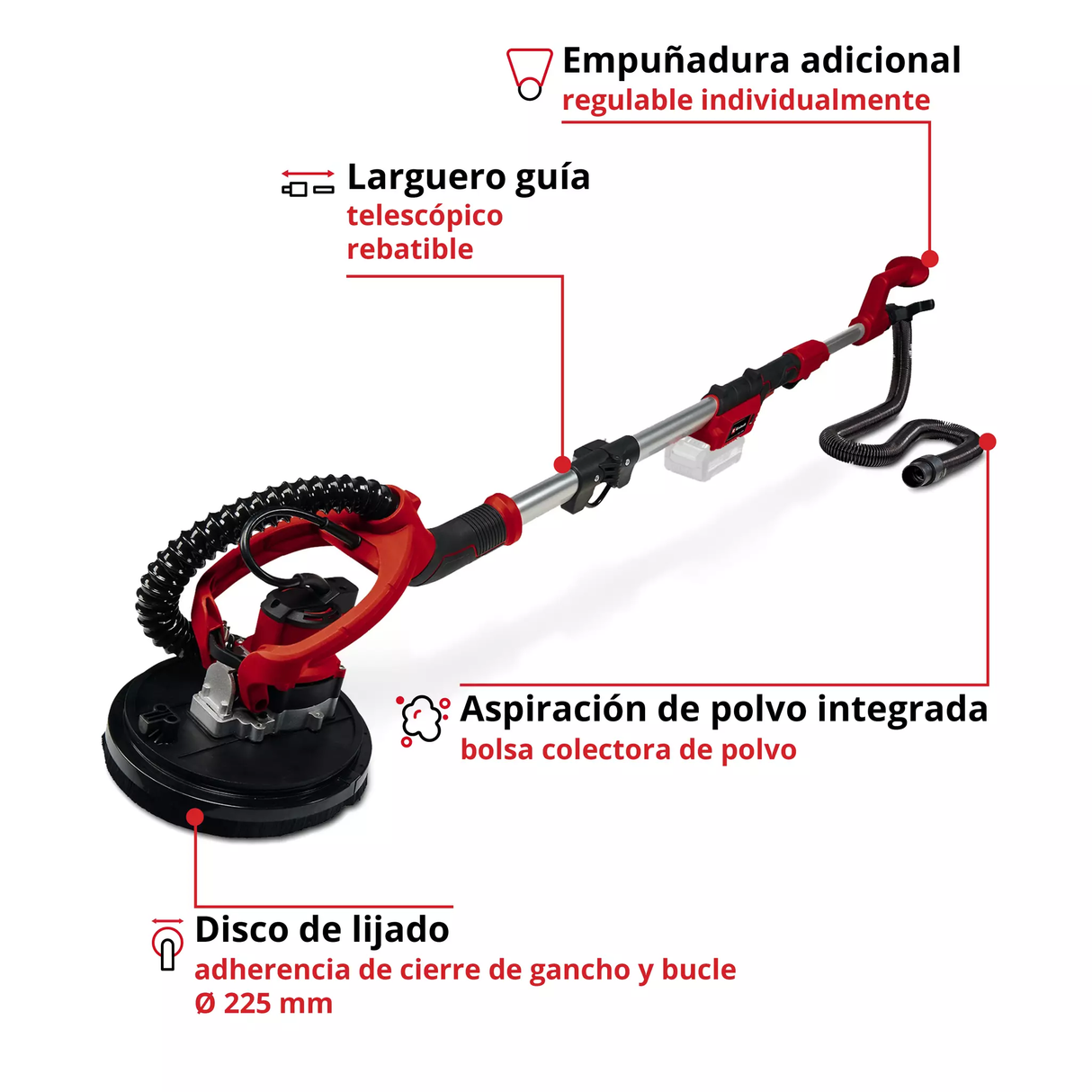 Lijadora de Pared Telescópica Jirafa Inalám 225mm c/Lijas TE-DW 18/225 Li BL SOLO