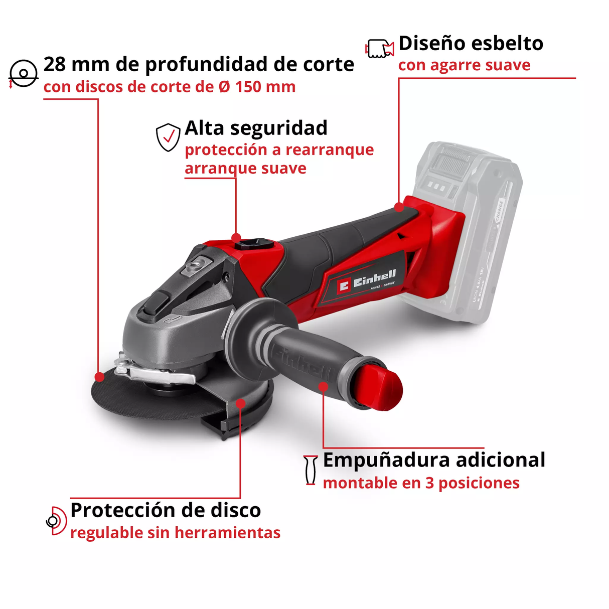 Amoladora Inalámbrica 115mm Experta Einhell TE-AG 18/115 Li SOLO