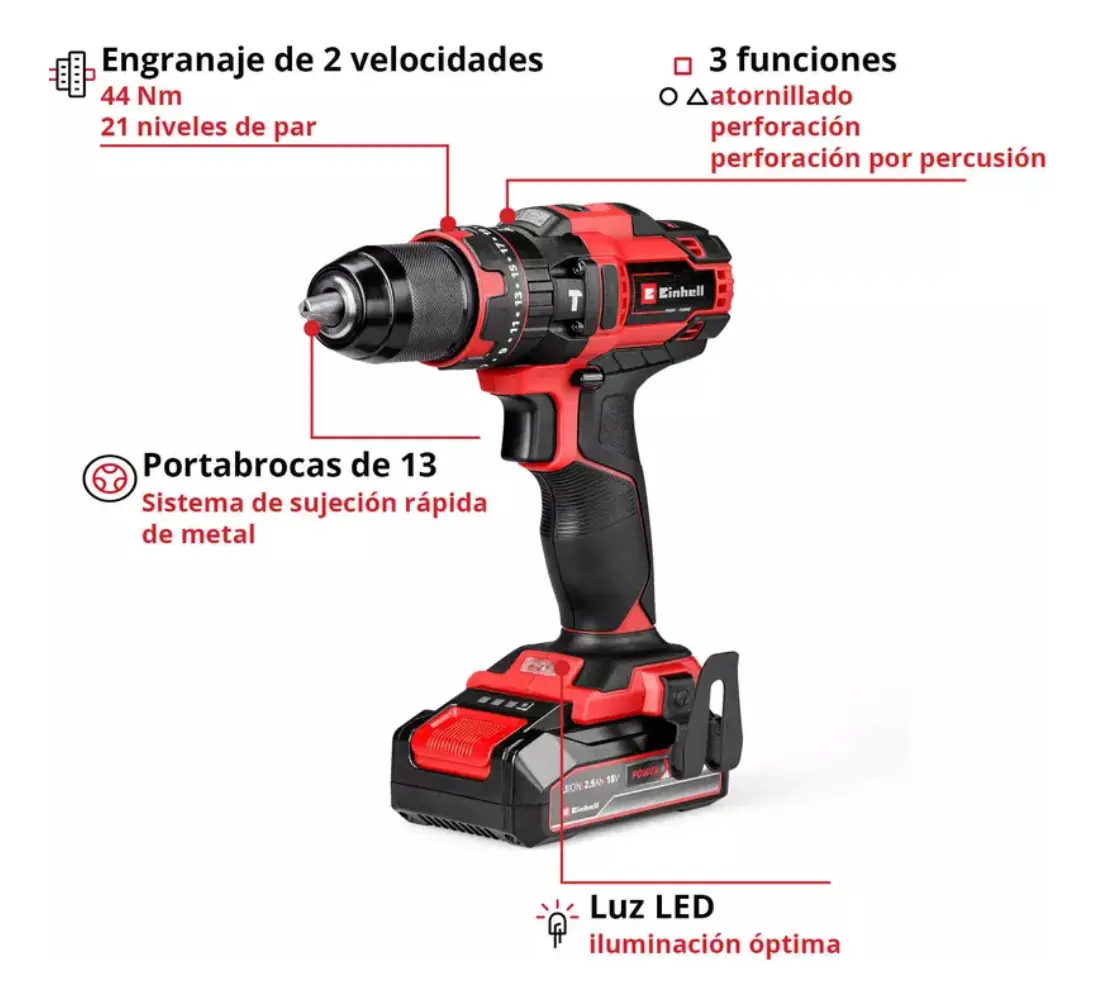 Taladro Atornillador Percutor Inalám (Bat 2,5) Einhell TE-CD 18/44 LI I
