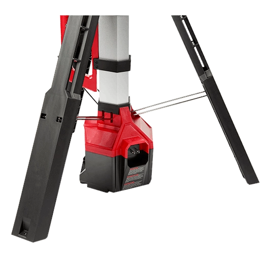 Iluminación portátil Milwaukee con diseño plegable resistente a impactos para transporte y almacenamiento fácil