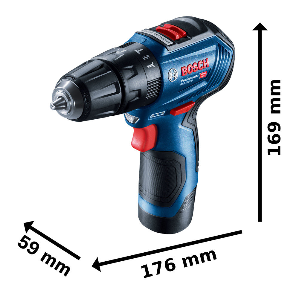 Taladro percutor 3/8" Bosch GSB 12V-30 12V 2 bat+maletín