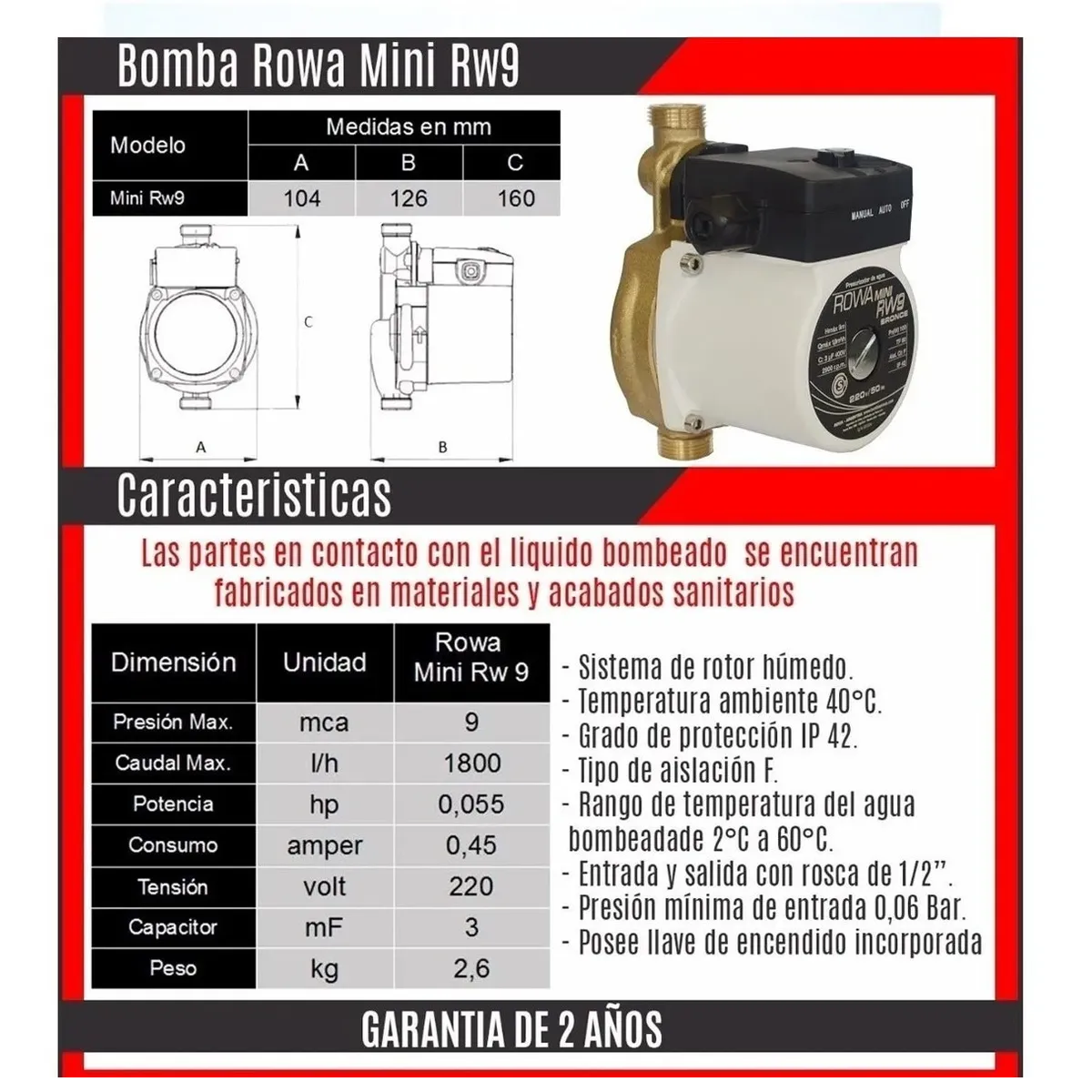 Bomba De Agua Presurizadora Bronce Rowa Mini Rw9 – Espacio Industria