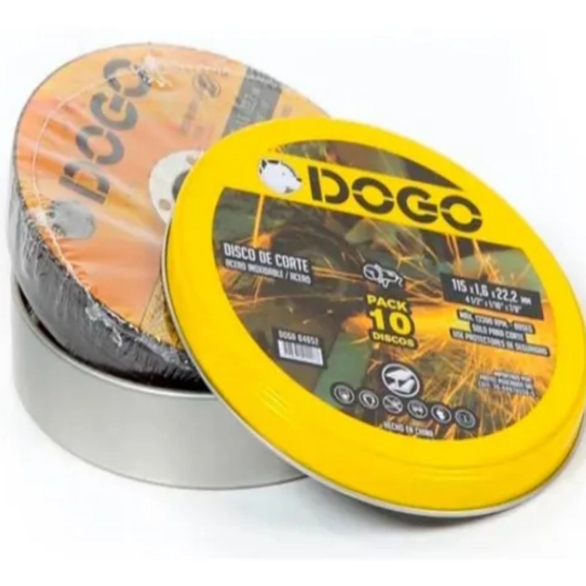 Pack 10 Discos Corte Amoladora 115mm 4,5 Dogo 0.8 Mm + Lata Discos junto con la lata