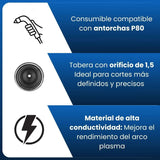 10 Toberas Consumibles Torcha Plasma P80 Pt80 Tobera De 1,5 Mm modelo
