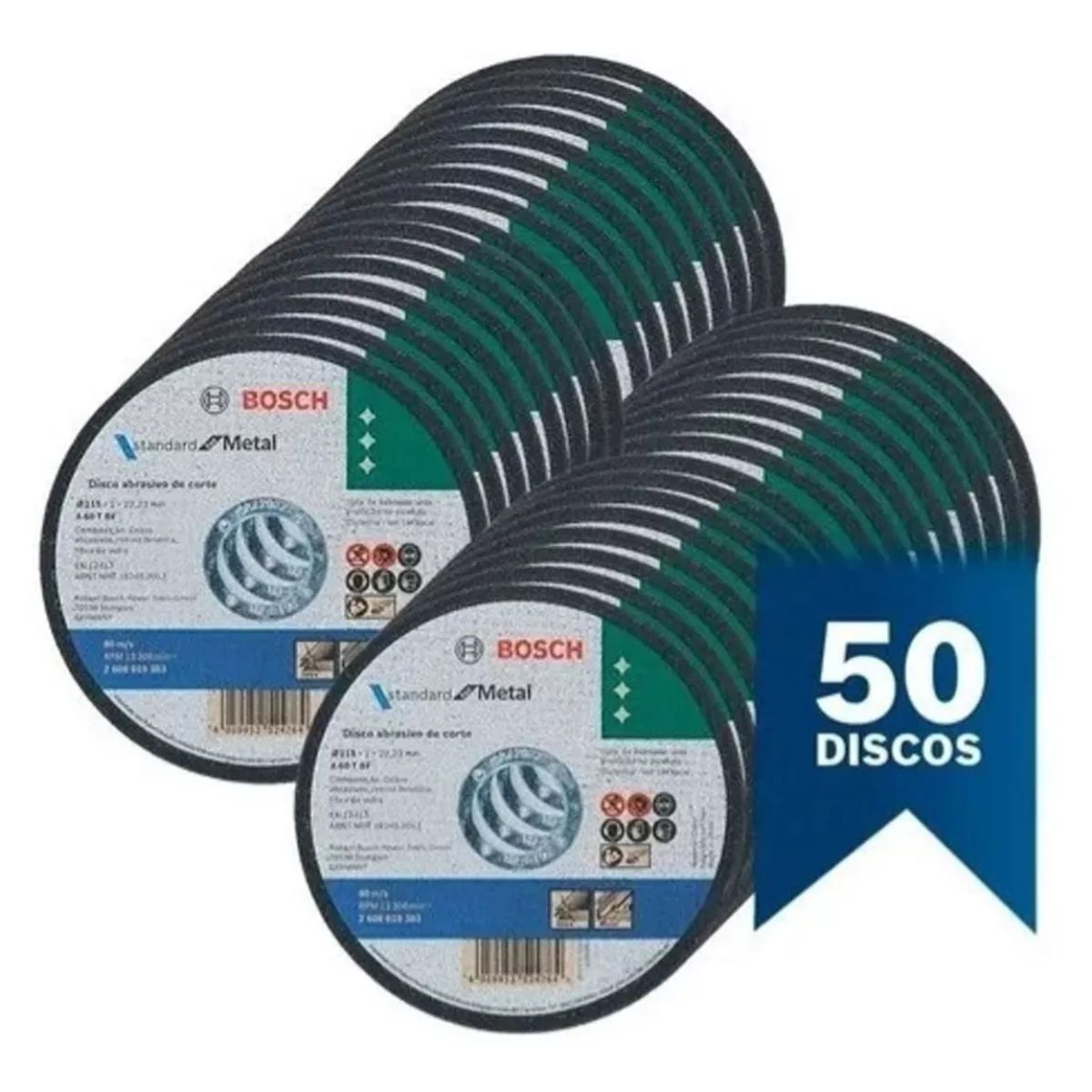 50 Discos Bosch Corte Std Metal 4 1/2 115x1,0mm frente