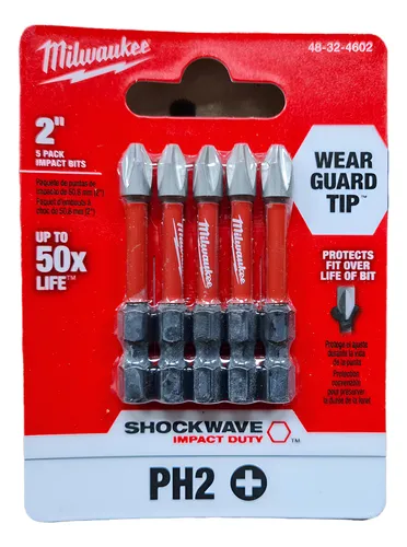 5 Puntas Medianas Imantadas Impacto PH2 50mm 1/4'' Milwaukee 4832-4602 pack
