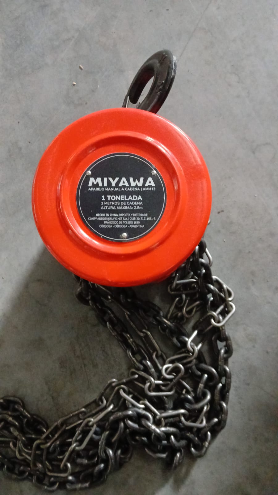 Aparejo Manual a Cadena 1 Tonelada 3 Metros Miyawa AMM13 - Reacondicionado