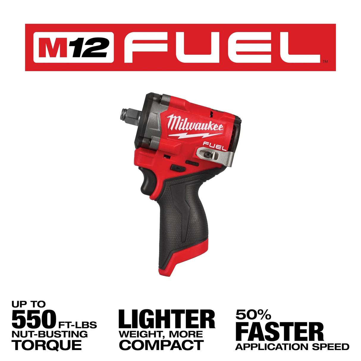 Llave de Impacto 1/2" M12 Compacta Fuel Stubby Milwaukee 2563-20 (S/Bat)