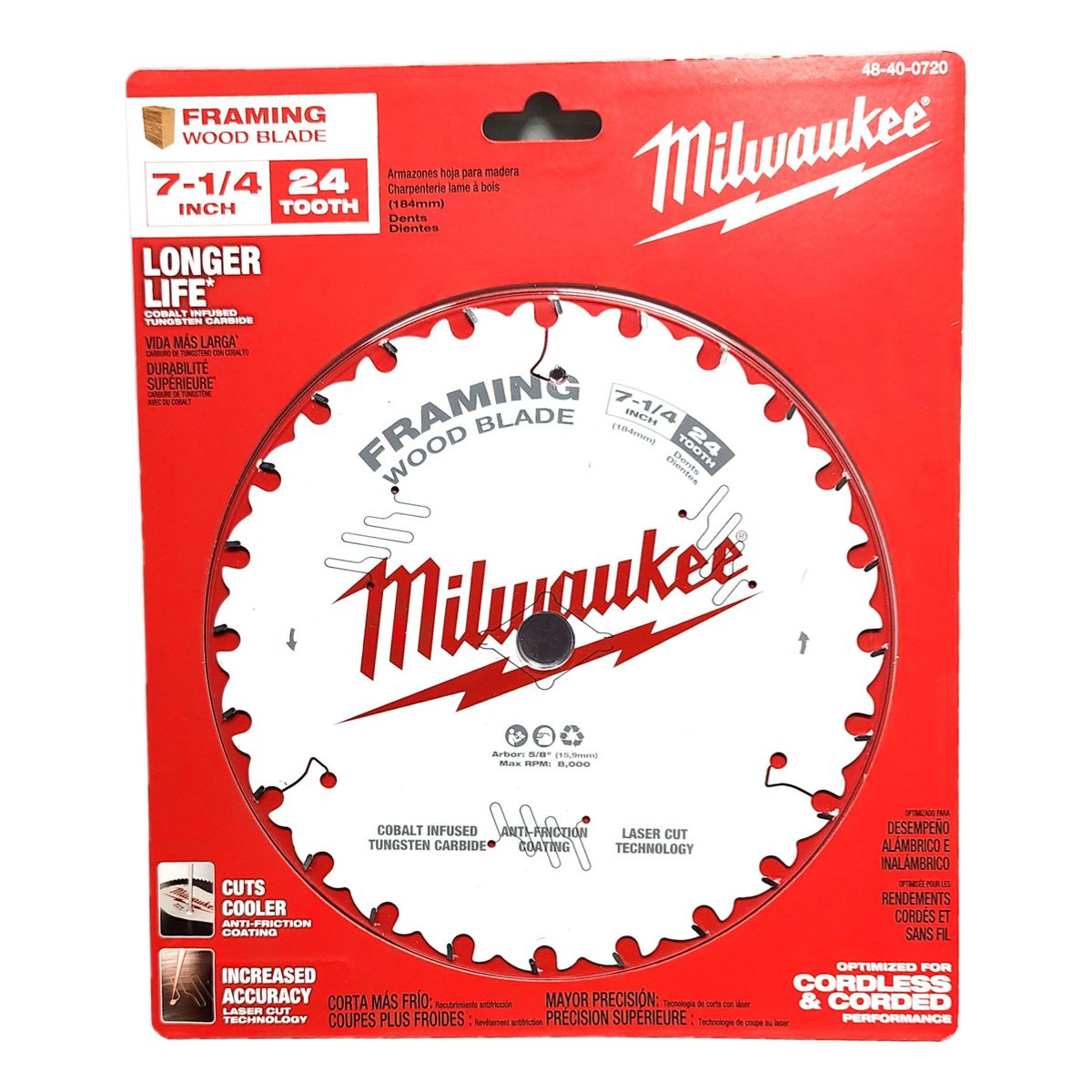 Disco de Sierra Circular de 24 Dientes 184mm Milwaukee 4840-0720 caja