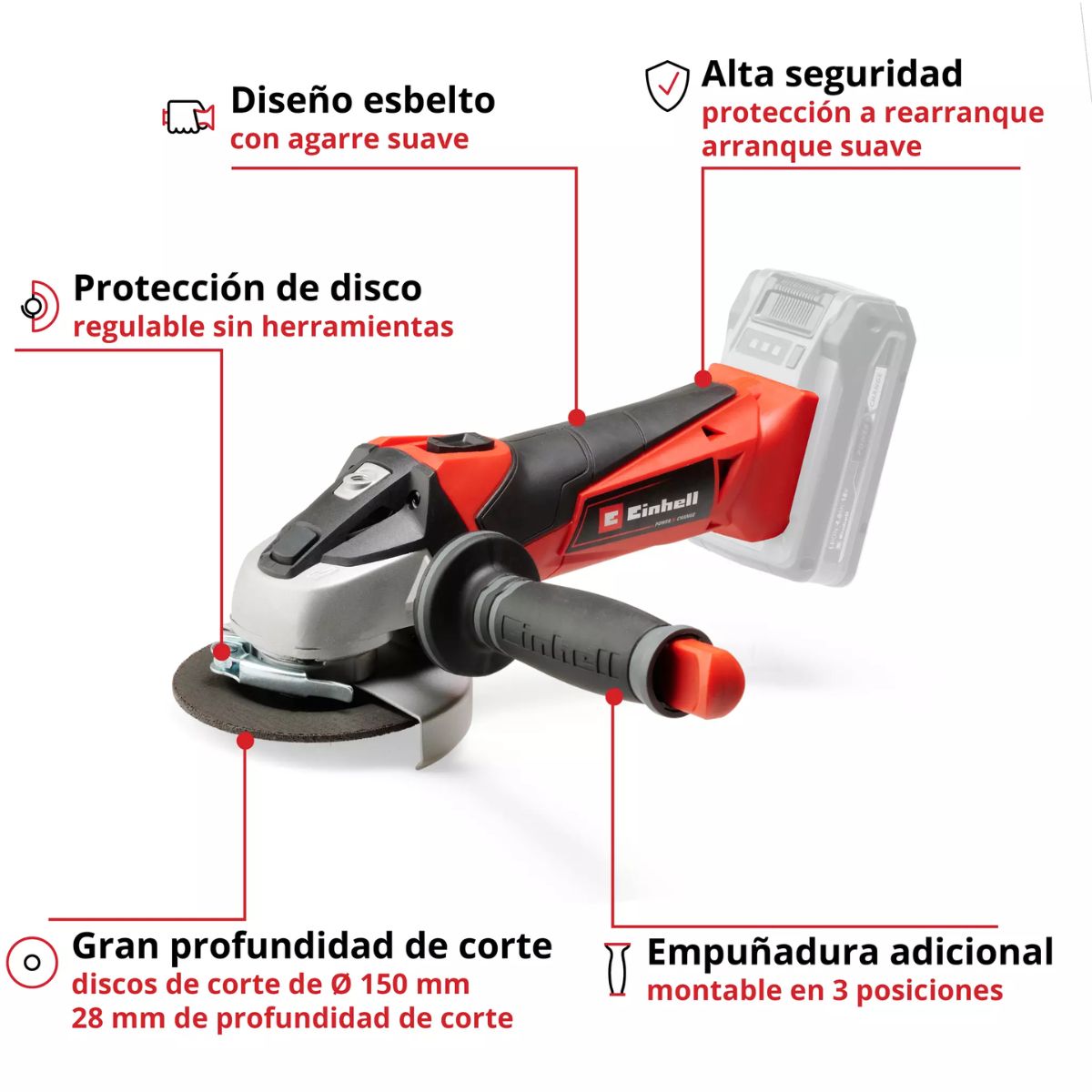 Amoladora Angular Inalambrica Einhell Bateria 4 Ah Amp Te-ag caracteristicas