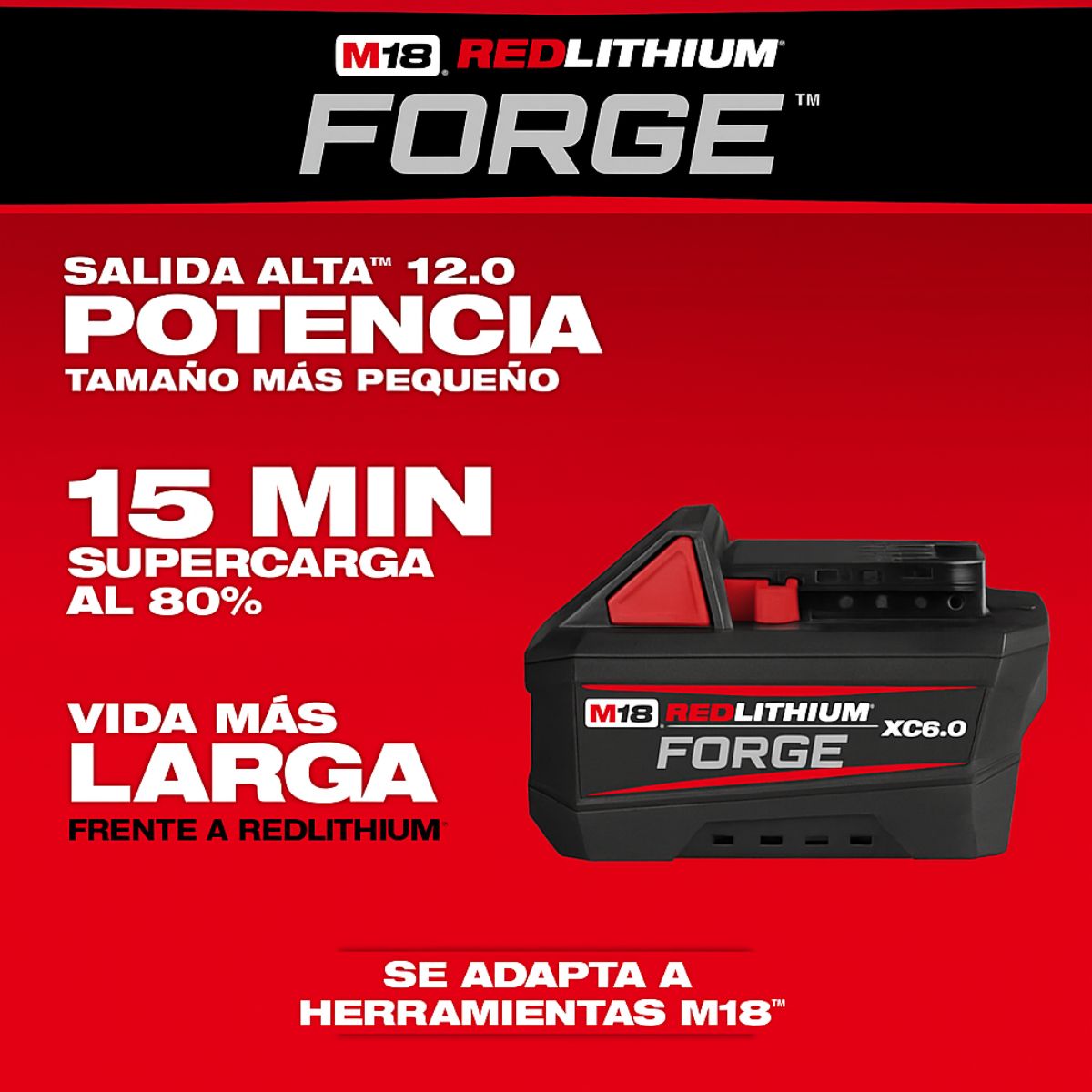 Batería M18 Ion Litio XC 6Ah. Red Forge Milwaukee 4811-1861