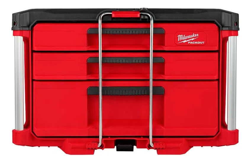 Caja de herramientas Milwaukee PACKOUT de 3 cajones vista frontal