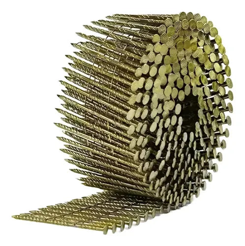 Clavos espiralados de 2.2 mm y 50 mm para techos, ideal para sujeción en chapas y construcción.