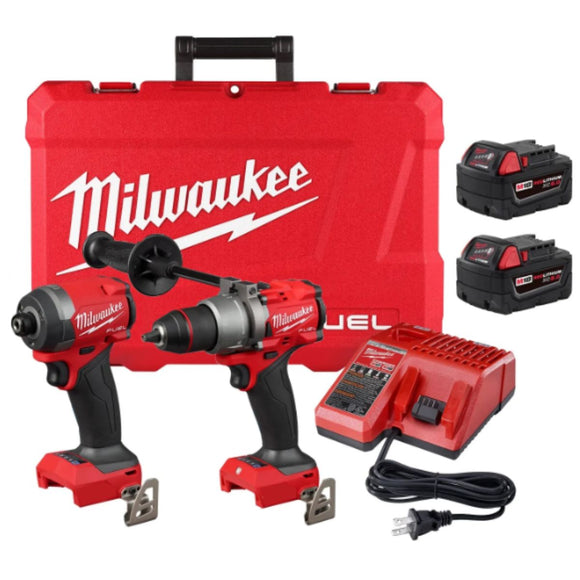 Combo Milwaukee 3697-259A Taladro Percutor 18v + Llave De Impacto Milwaukee 18v + Bat y cargador + Maletín