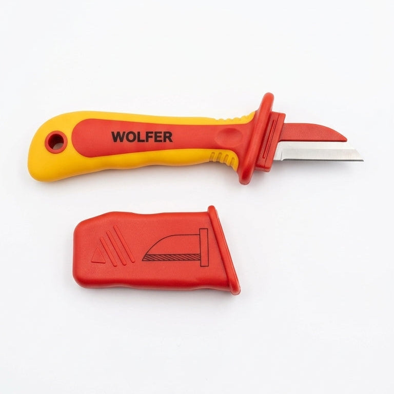 Cuchillo Pelacables Recto Aislado 1000v Wolfer de costado