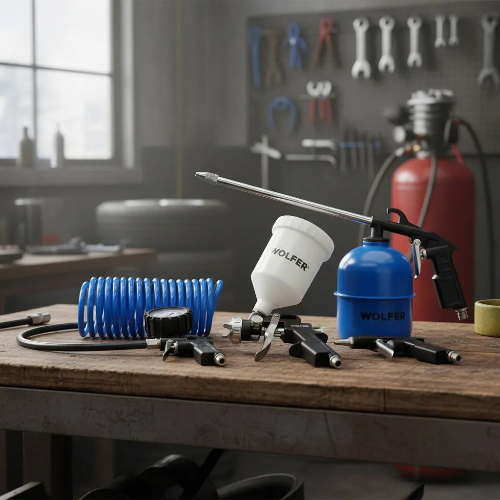 Kit Compresor Aire 5 Piezas Pistola Pintar Sopletear Inflar