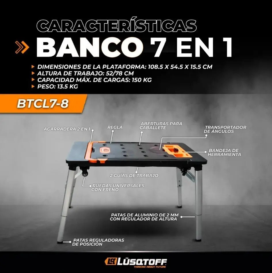 Banco mesa De Trabajo Plegable 7 En 1 Lusqtoff Hasta 150kg