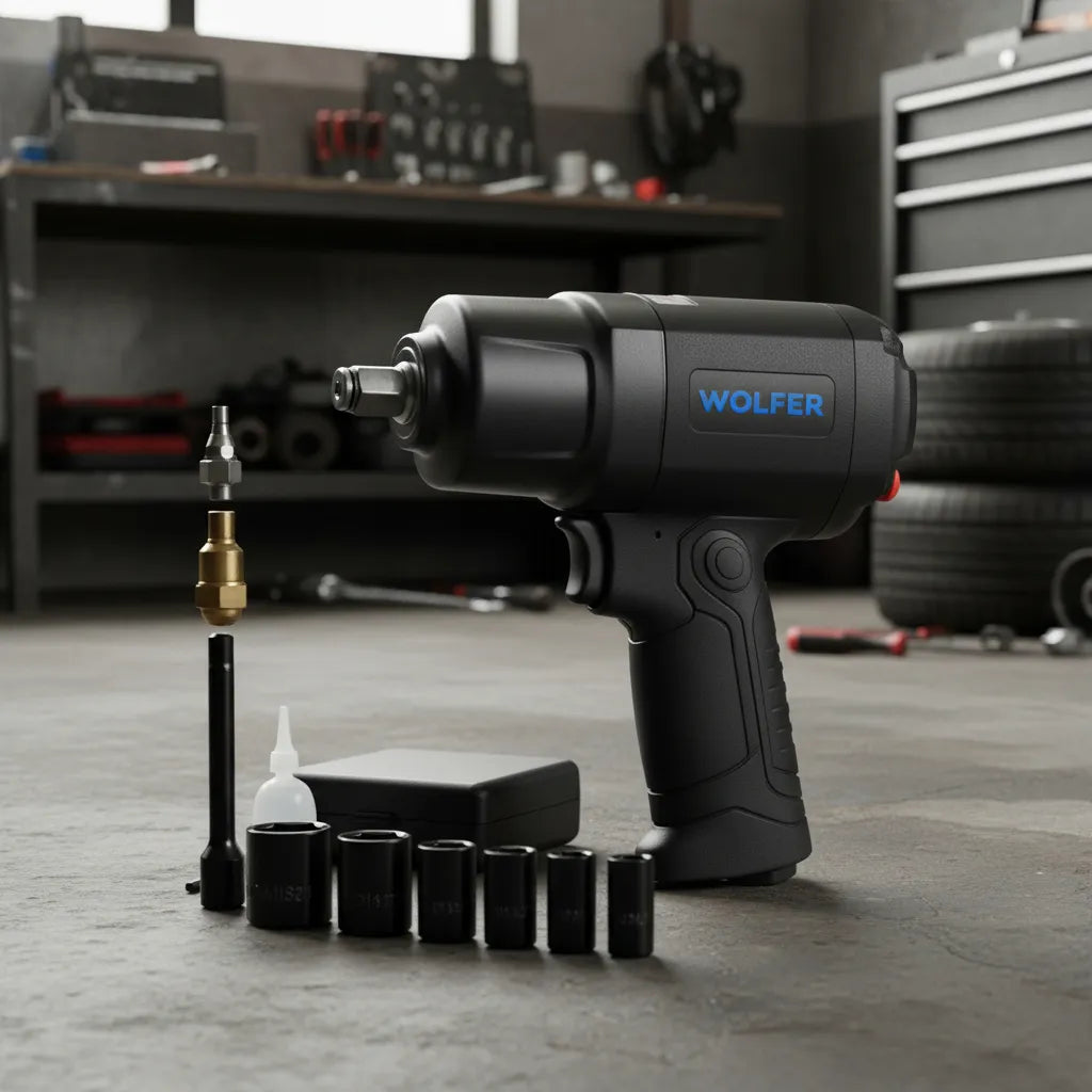 Llave Impacto Neumática Wolfer 1/2 1650 Nm + Kit 17 Pz Pro