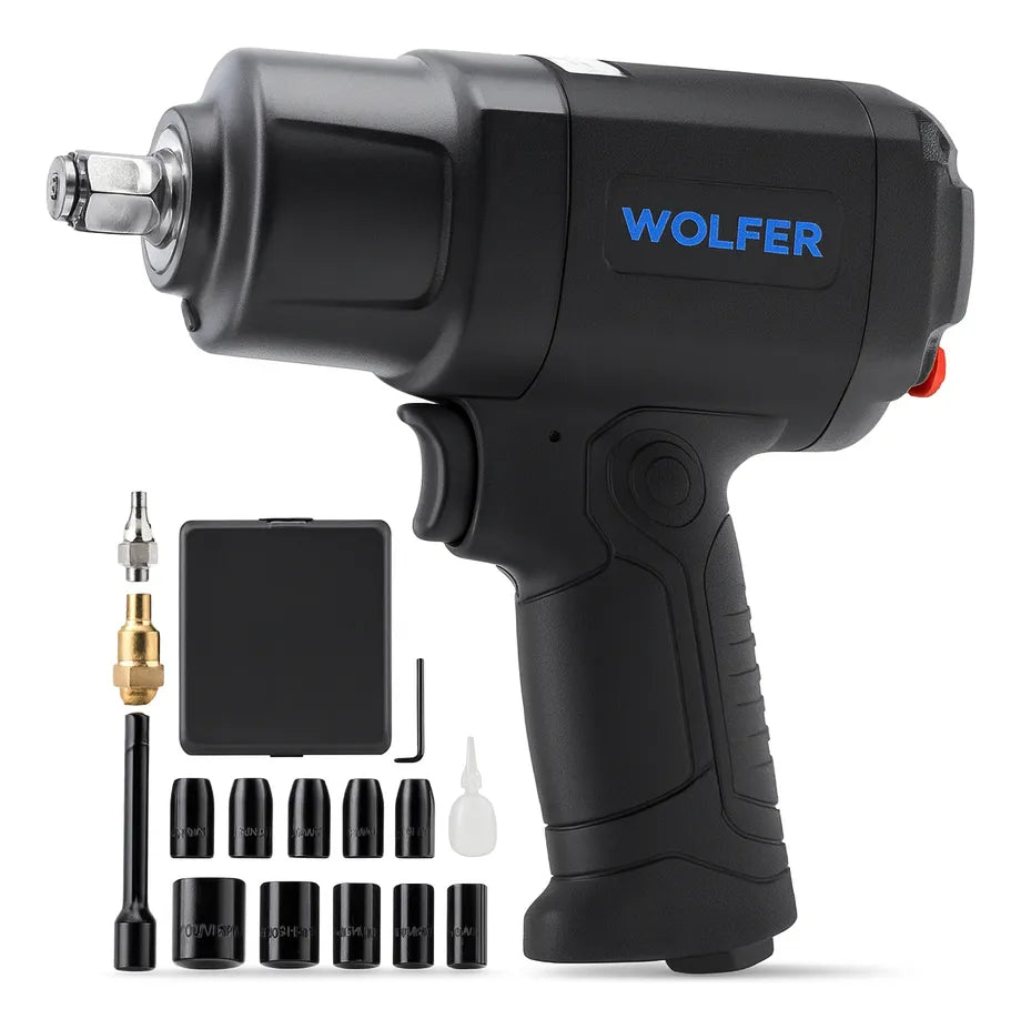 Llave Impacto Neumática Wolfer 1/2 1650 Nm + Kit 17 Pz Pro