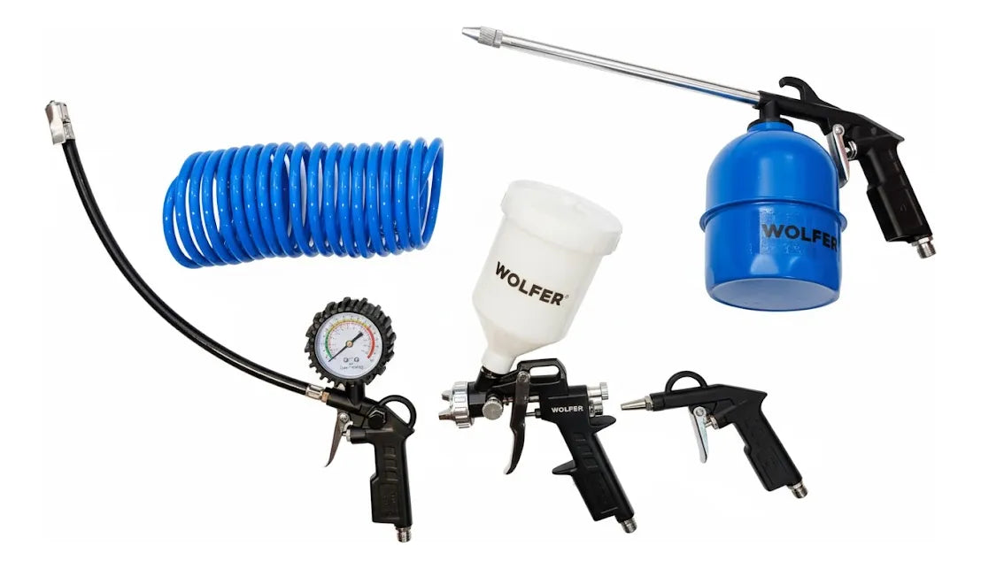 Kit Compresor Aire 5 Piezas Pistola Pintar Sopletear Inflar